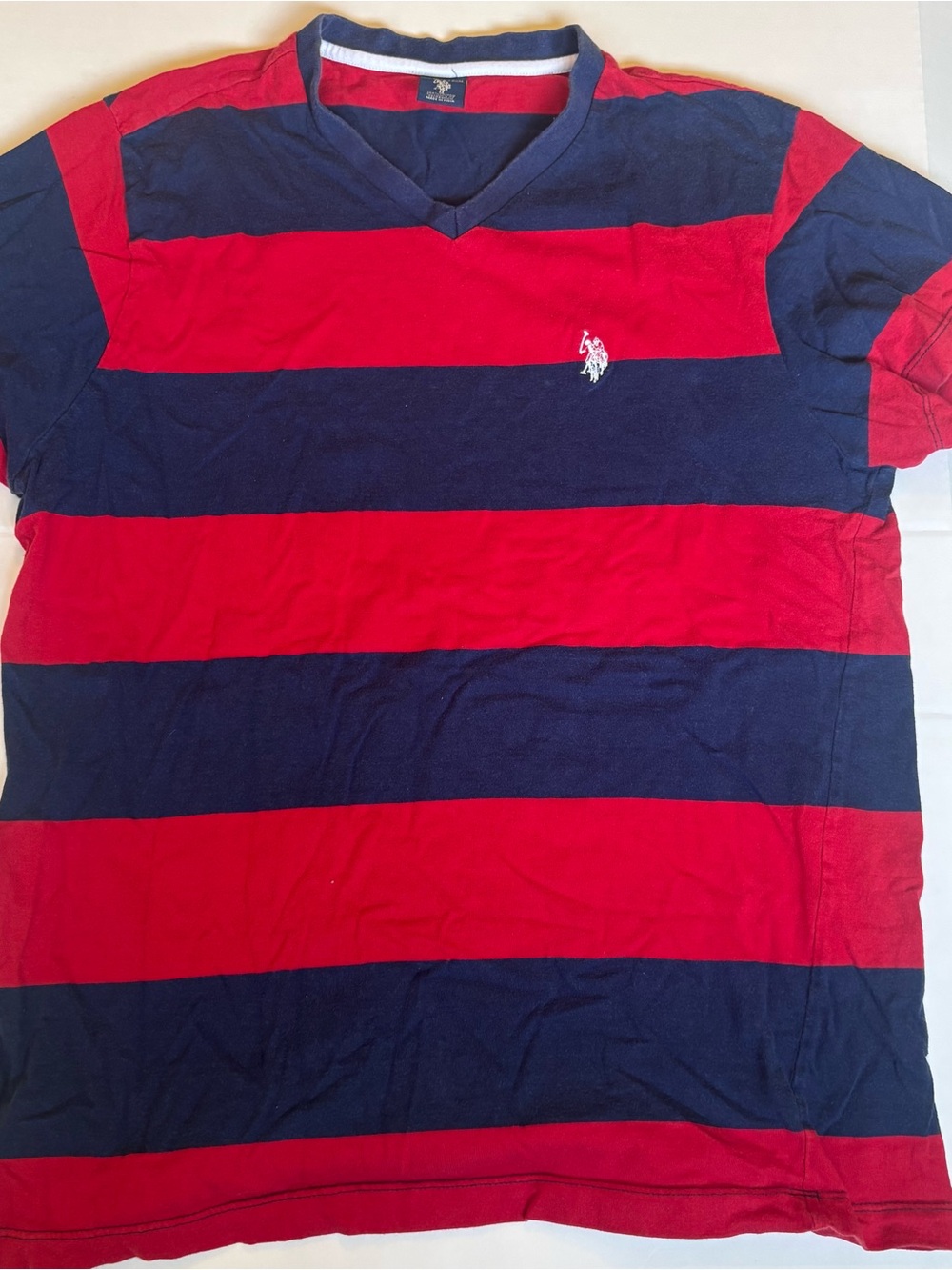 Vintage Ralph Lauren Women’s Tee Blue and Red Size M